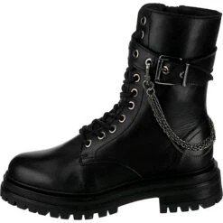 J&F Buckle Lace-Up Boots Mit Kettendetail - Schwarz -Modeschuhgeschäft 19909106 03